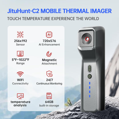 JituHunt Wireless Thermal Imaging Camera for Android/iOS(iPhone), 256x192, Magnetic Attachment, 24/7 Monitoring, 4°F~1022°F Range, 64GB Storage
