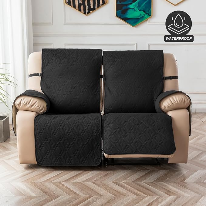 Genina Black Waterproof Loveseat Recliner Cover, Sofa Cover