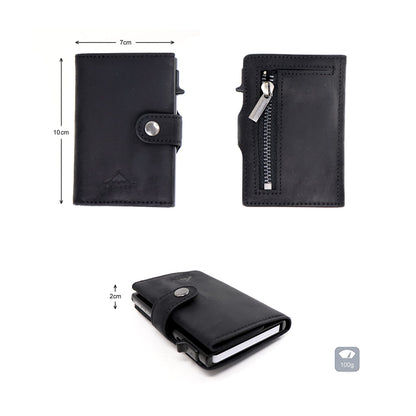 Stealth Wallet - Smart Minimalist Card Holders - RFID/NFC Blocking Pop Up Wallets with Gift Box - Credit Cards Holder & Contactless Protection (Black with Black Crazy Horse Leather and Coin Pocket)