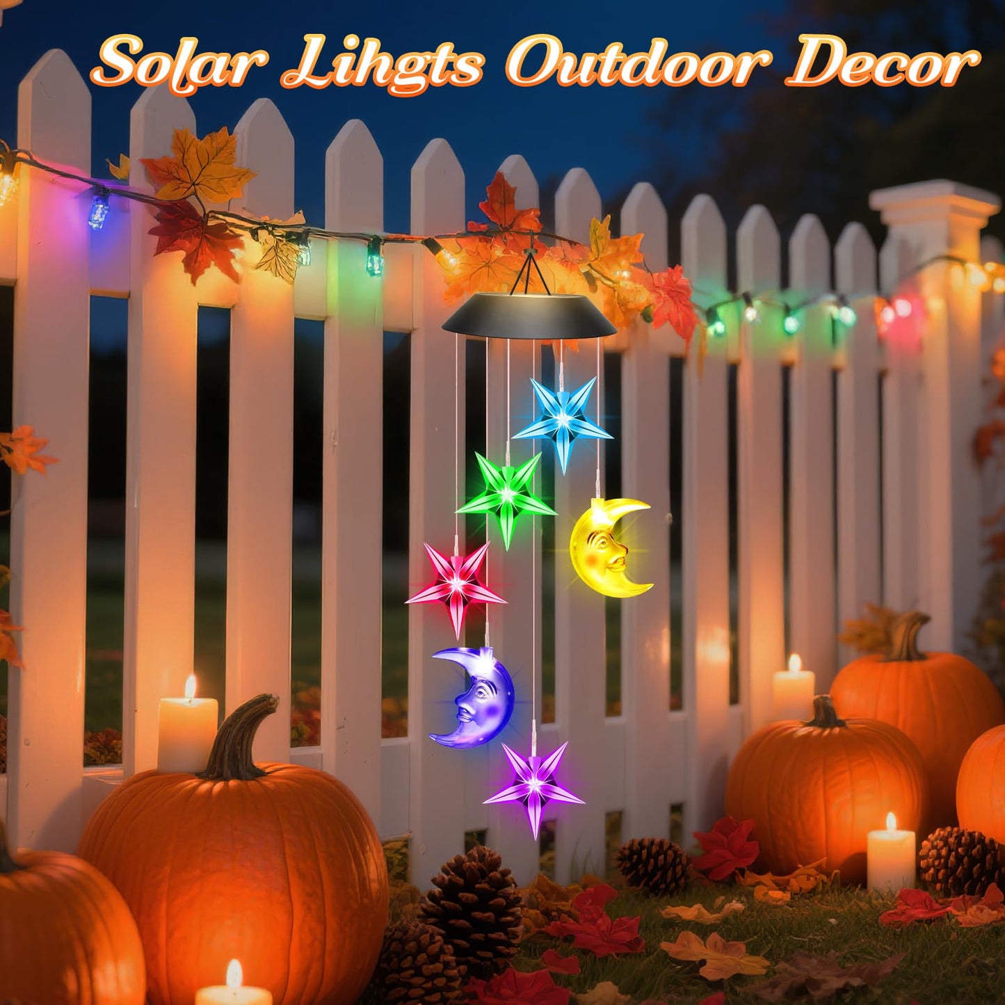 Birthday Gifts for Women Mom Grandma Her Wife, Winzwon Solar Lights Outdoor Wind Chimes for Outside Garden Yard Patio Porch Deck Hanging Decor, Moon and Star Gifts for Mothers Day