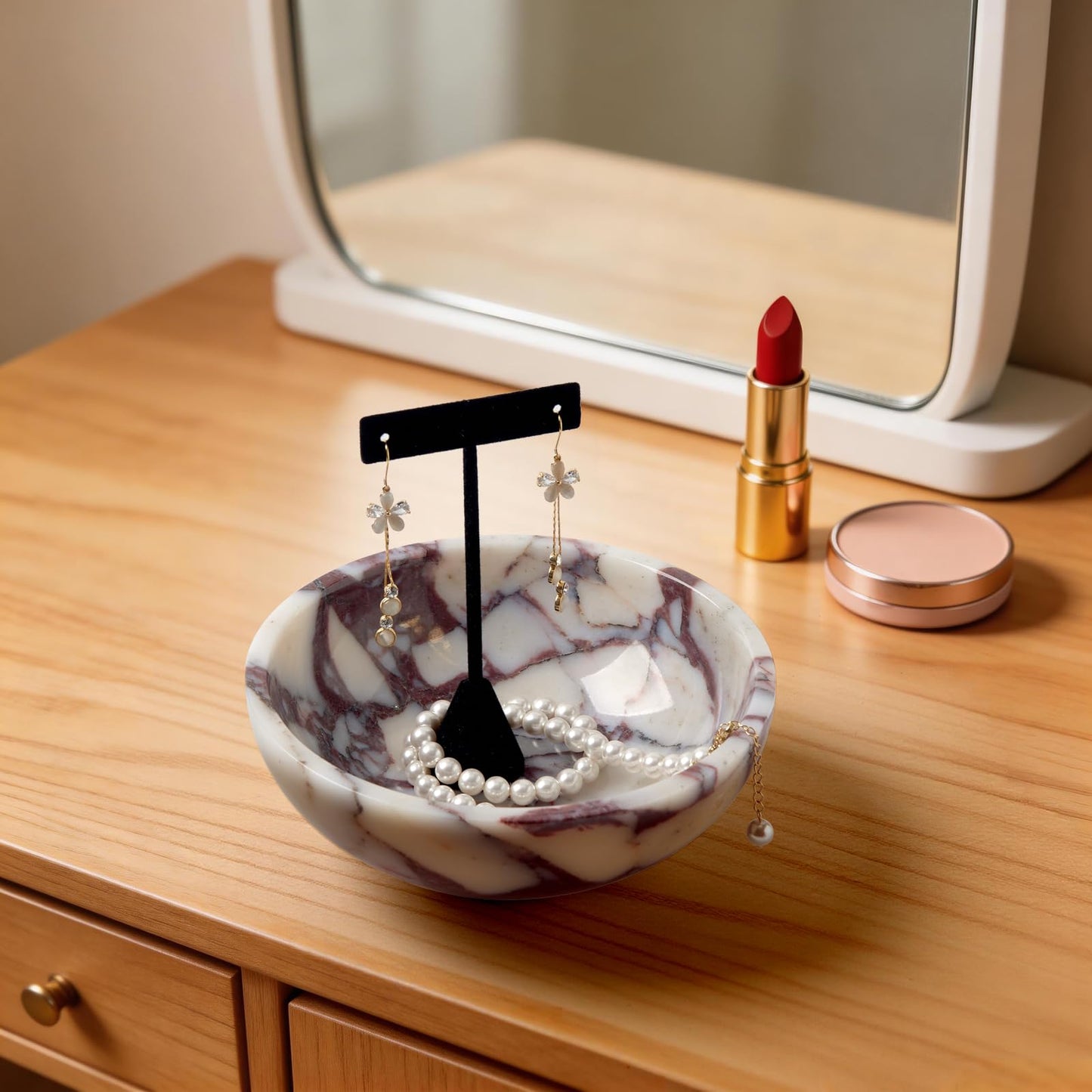 Metolira Luxury Natural Marble Catchall Bowl – Small 5.9-Inch Calacatta Viola Marble for Entryway Table Key Holder, Decorative Jewelry Dish for Bedroom, Trinket Tray for Home Decor