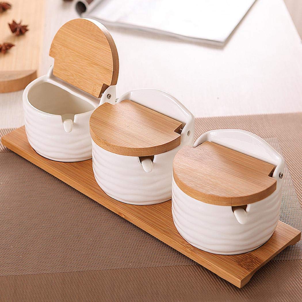 Ceramics Storage Jar Porcelain Condiment Jar Spice Container with with Flip Lid and Spoon - Best Creative Seasoning Box for Your Home, Kitchen, Counter (3)