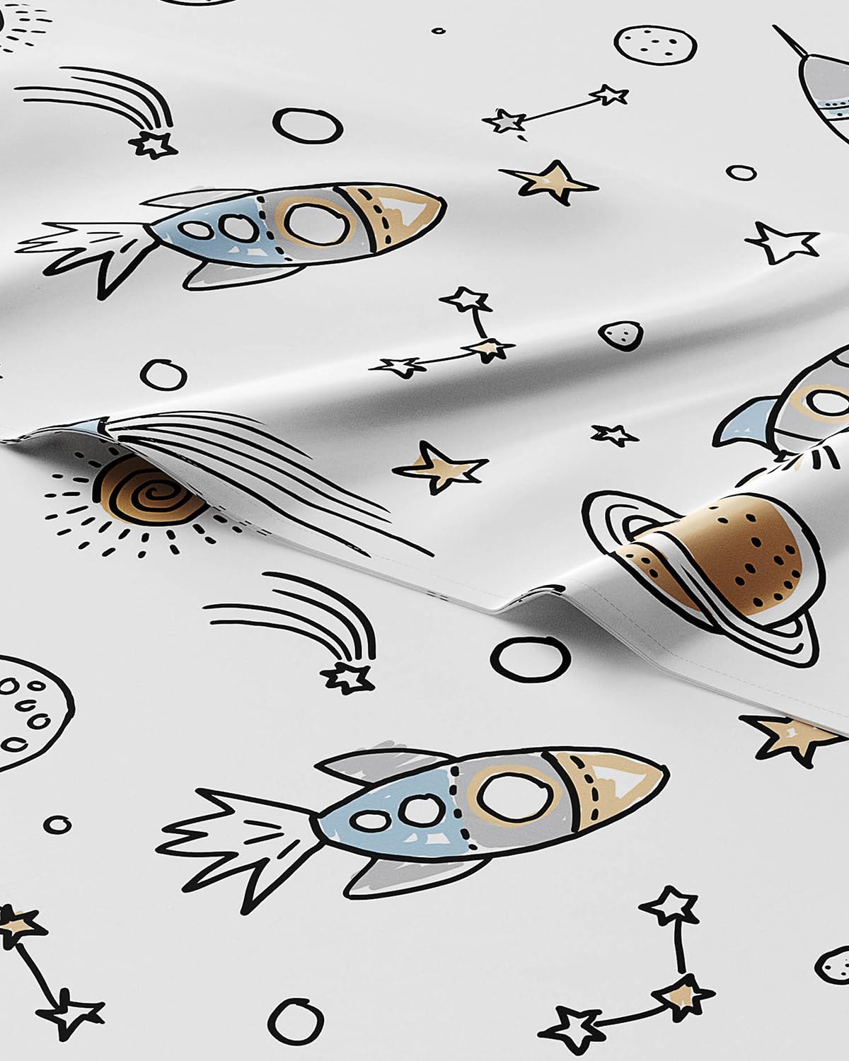 Kids Queen Size Bed Sheet Set - 4 Piece Kids Loft Bed Sheets - Space Galaxy Theme bedding - Soft, Cute - Breathable and Machine Washable - Spaceship Rocket Bed Set for Boys, Girls, Teens and Toddlers