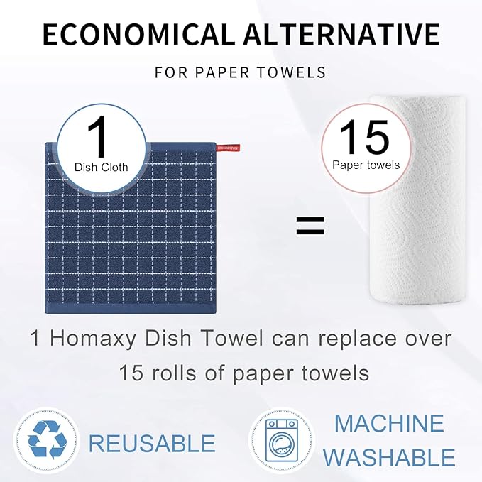Homaxy 100% Cotton Terry Kitchen Dish Cloths, Ultra Soft and Absorbent Dish