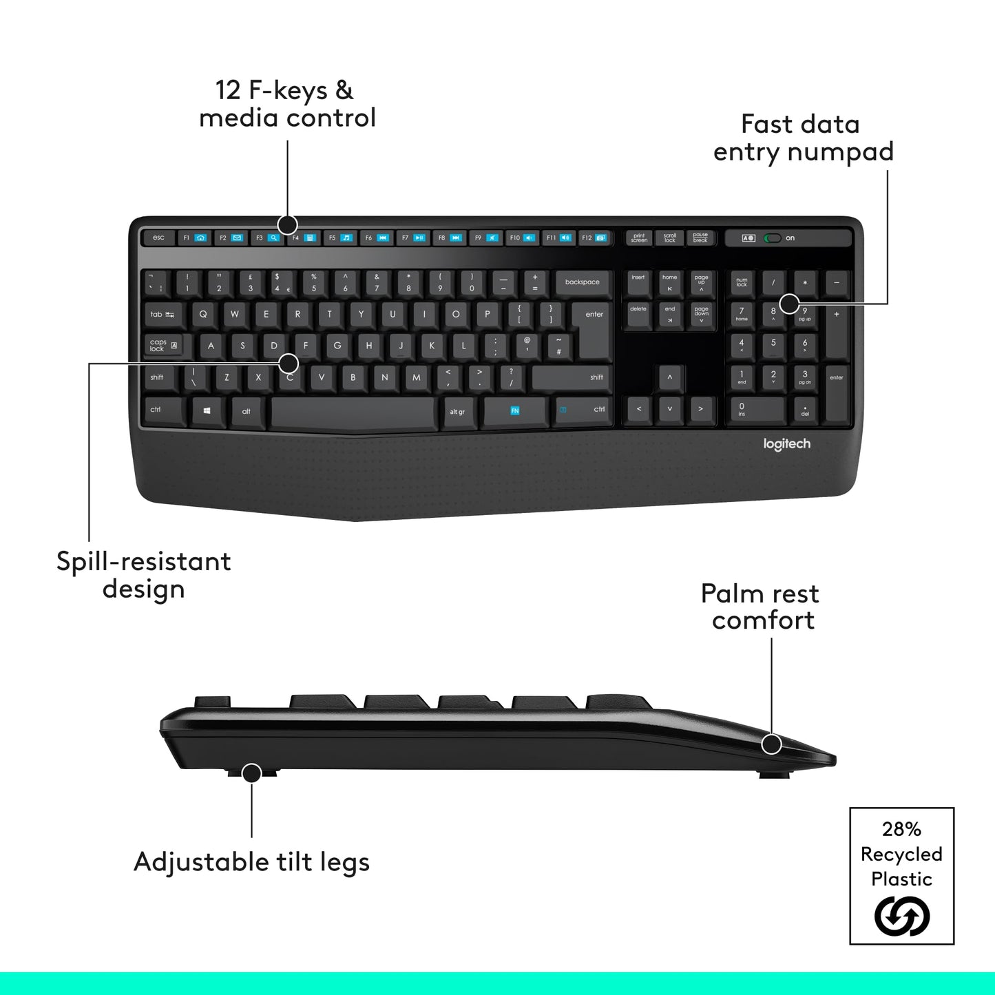Logitech MK345 Wireless Keyboard and Mouse Combo, Full-Sized Keyboard with Palm Rest, QWERTY US International Layout - Black