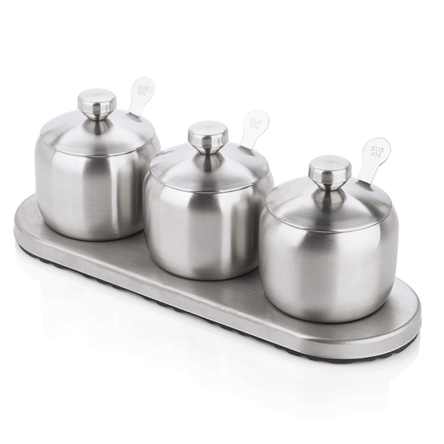 TENTA KITCHEN TENT 18/8 Stainless Steel Seasoning Containers Set Spice Jar Spice Rack Condiment Cruet Bottle Salt Pepper Sugar Storage Organizers with 3 Serving Spoons And Non-slip Base