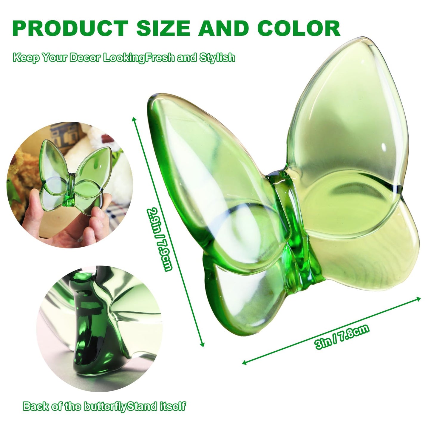 Rotroyce Green Crystal Butterfly Figurine Ornament, Handmade Glass Animal Collectible for Home/Wedding/Christmas Decor, Unique Gift for Collectors & Butterfly Enthusiasts