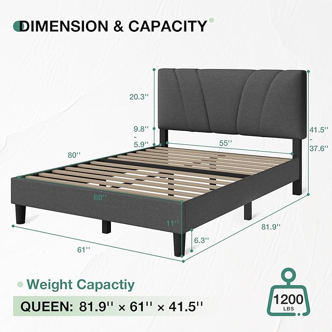 Novilla Queen Size Bed Frame Upholstered Platform Queen Bed Frame