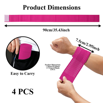 4-Pack Ice Pack Strap,Resuable,Stretchable- 35.5"x3" Adjustable Hook and Loop Elastic Holder & Extender Belt for Secure Ice Pack Wrap, Pink