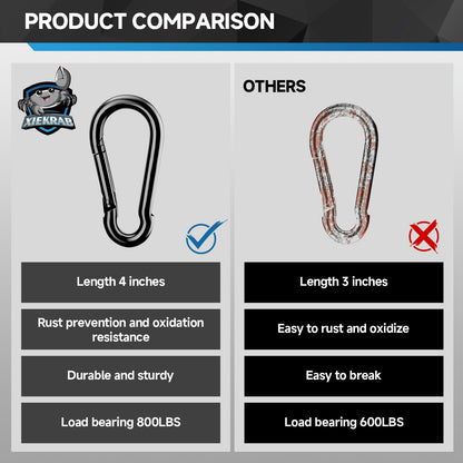 4Pcs Spring Snap Hooks, 4” Carabiner Clip, 800lbs Heavy Duty Rope Connector, Large Carabiners for Indoor & Outdoor, Hammock, Swing, Camping, Fishing, Hiking