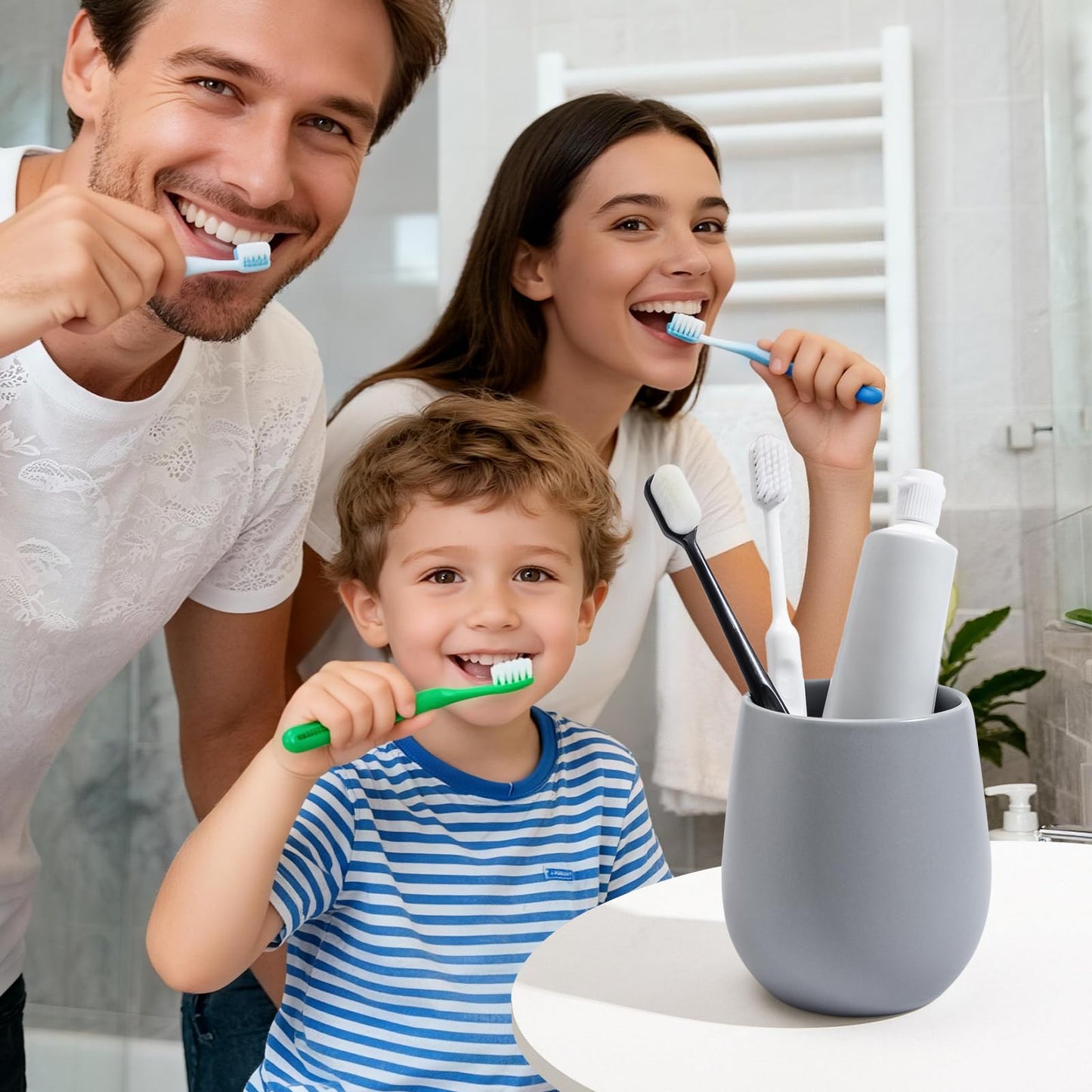 Grey Ceramic Toothbrush Holder - 11Oz Small Bathroom Tooth Brushing Holders, Reusable Mouthwash Cup, Toothpaste Holder, Makeup Brush Holder, Pen Holder for Bathroom Countertop, 1PC