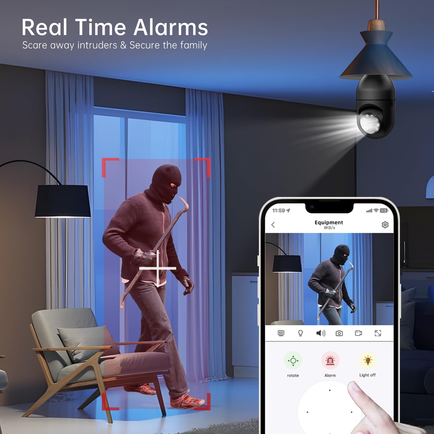 WESECUU Light Bulb Security Camera -5G& 2.4GHz WiFi 2K Security Cameras Wireless Outdoor Motion Detection and Alarm,Two-Way Talk,Color Night Vision,Human Detection, Bulb Camera Compatible with Alexa