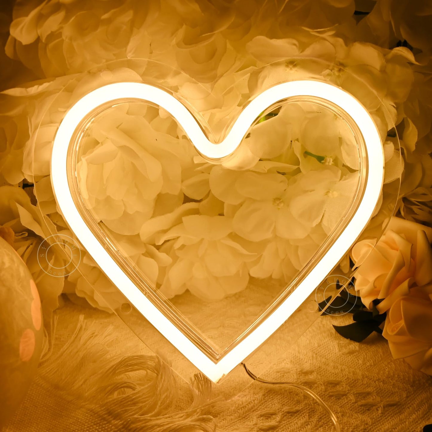 SYLHOME Heart Led Neon Light Sign Battery Operated or USB Powered Bedroom Wedding Wall Sign Decor Valentines Day Birthday Christmas Gifts USB 7.87" X 7.28" Warm White