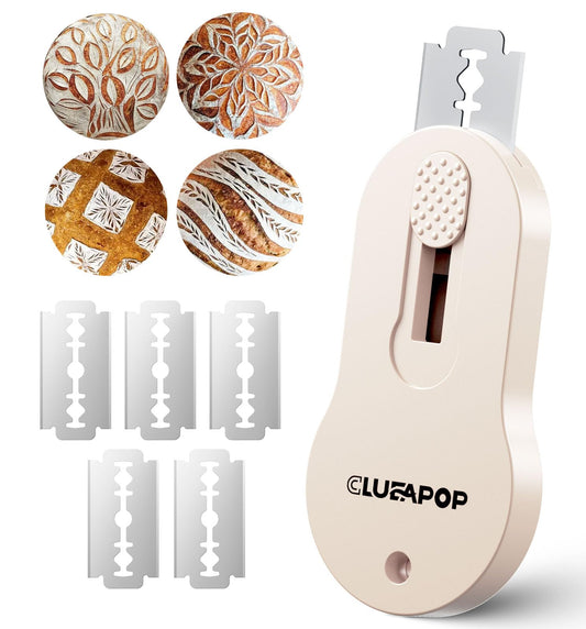 Bread Lame Dough Scoring Tool with Extractable & Magnetic - Sourdough Scoring Tool - Sourdough Bread Baking - Bread Scoring Tool - Scoring Patterns Booklet Includes 5 Bread Razor Blades (Cream)