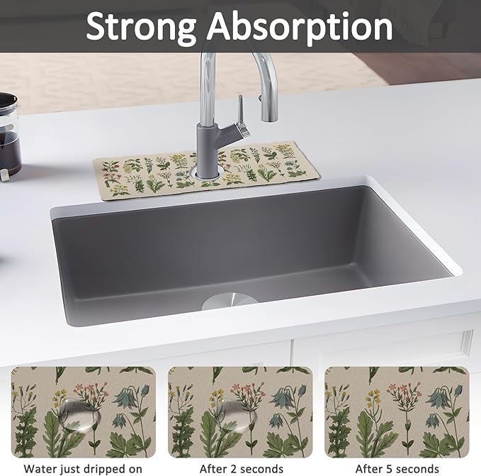 2PCS 15" X 5.5" Kitchen Sink Splash Guard Faucet Mat Floral Super Absorbent