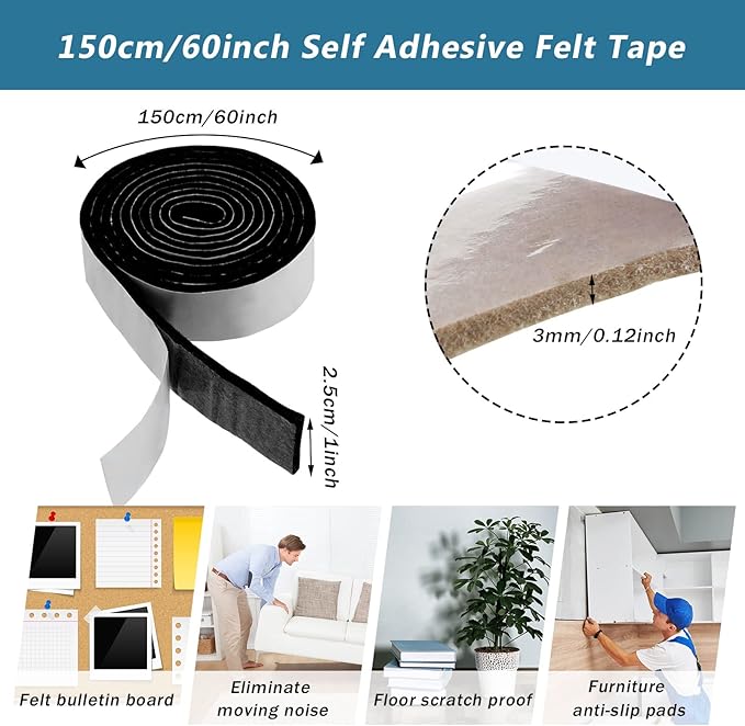 Shappy 2 Packs 120 x 1 x 0.12 Inch Felt Strips