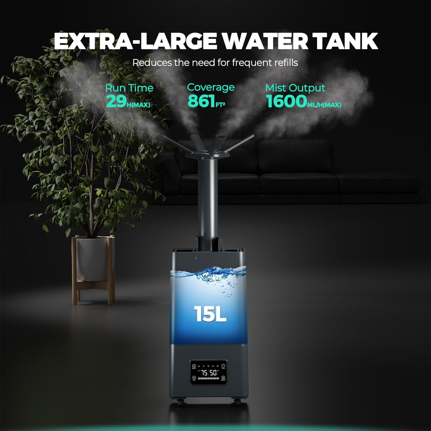 MARS HYDRO Plant Humidifier 5L,with Adjustable Humidity,Timer Function,Ultrasonic Precise and Silent Operation,No-Leak Seal for Grow Tent,Indoor Planting,Greenhouse,Bedroom