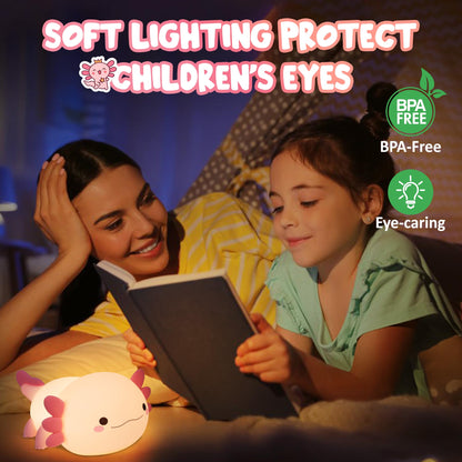 Lampeez Axolotl Gifts, Cute Axolotl Night Light, Soft Silicone Lamp Nursery Nightlight LED Touch Light, Bedroom Decor as Xmas Birthday Gift for Boys Girls
