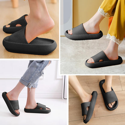 BHFRGAS Sliders Cloud Slippers Women Men，Non-Slip Mens Womens Slippers Cloud Sliders，Soft Flip Flops with Thick Sole for Shower Bathroom Pool Beach，Black, 8-9 UK