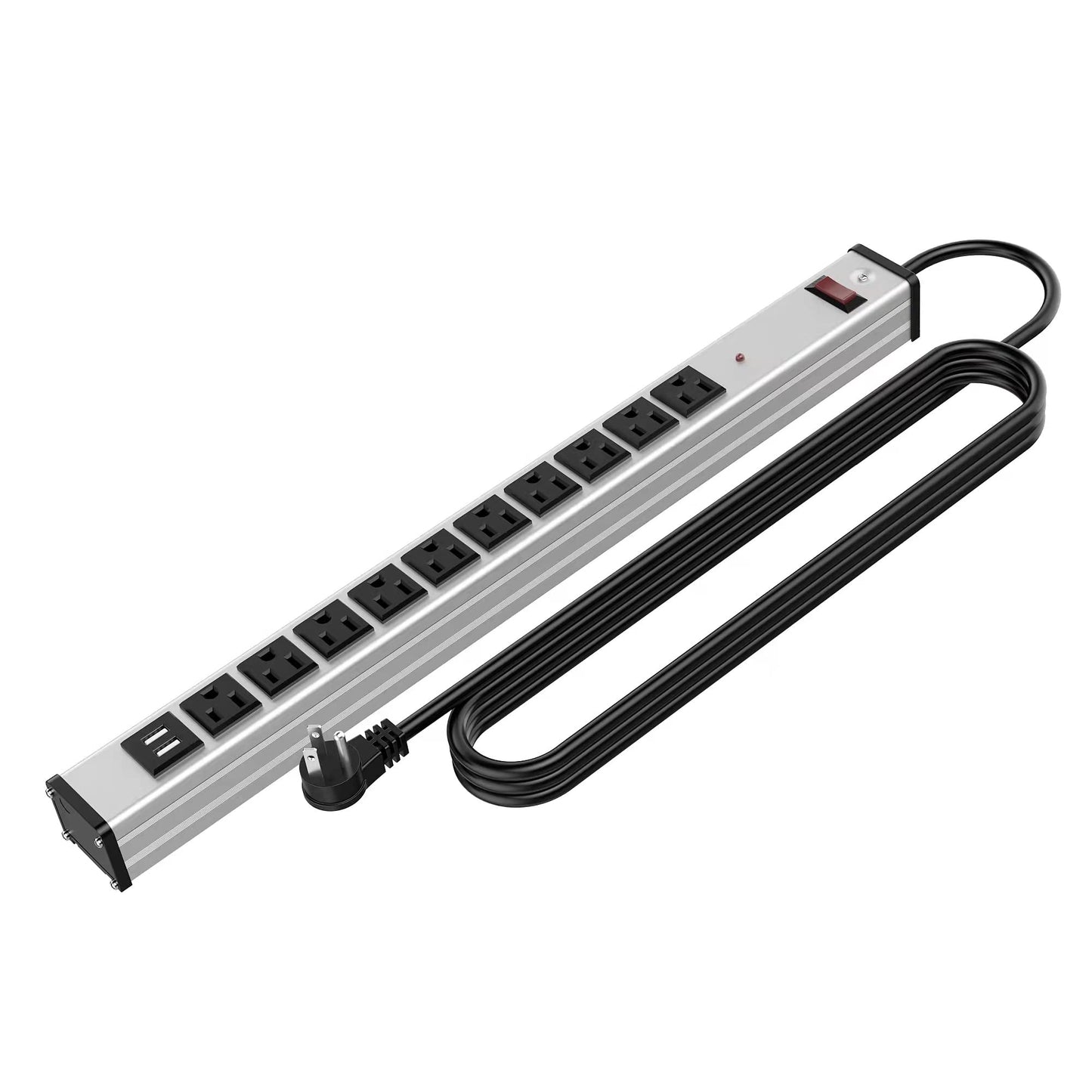 20 Outlet Heavy Duty Metal Socket Power Strip,15-Foot Long Extension Cord with Circuit Breaker. Mounting Brackets Included,Workshop/Industrial use,ETL Certified