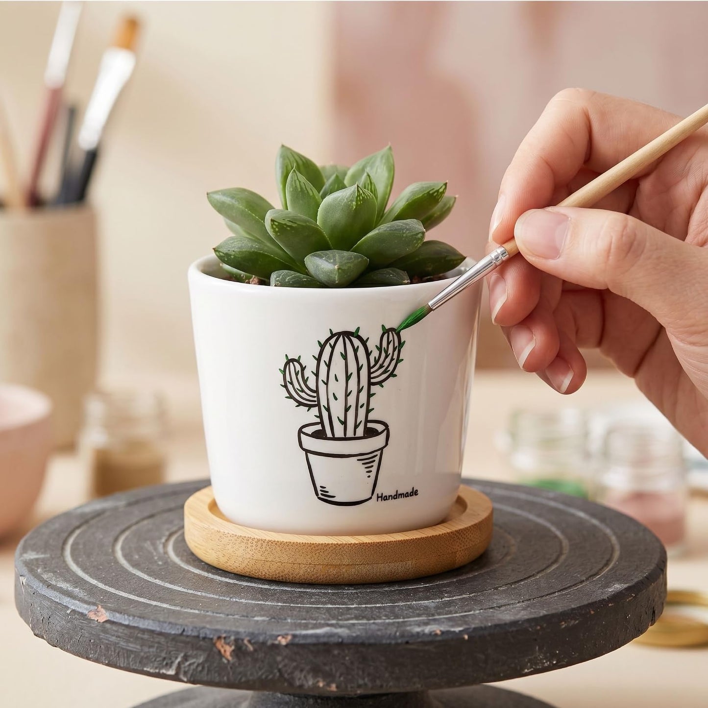 Tosnail 12 Pack Small Succulent Pots with 12 Bamboo Trays, 2.5 Inch Round White Ceramic Mini Plant Pots, Tiny Succulent Planters, Cactus, Flower, Air Plant Containers, Modern Home and Office Decor