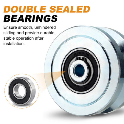 TRUCFUSION 4" V Groove Gate Wheels, Solid Sliding V Groove Wheels, Load Capacity 3000LBS Heavy Duty for Rolling Door Gate V Tracks, 2 Pack