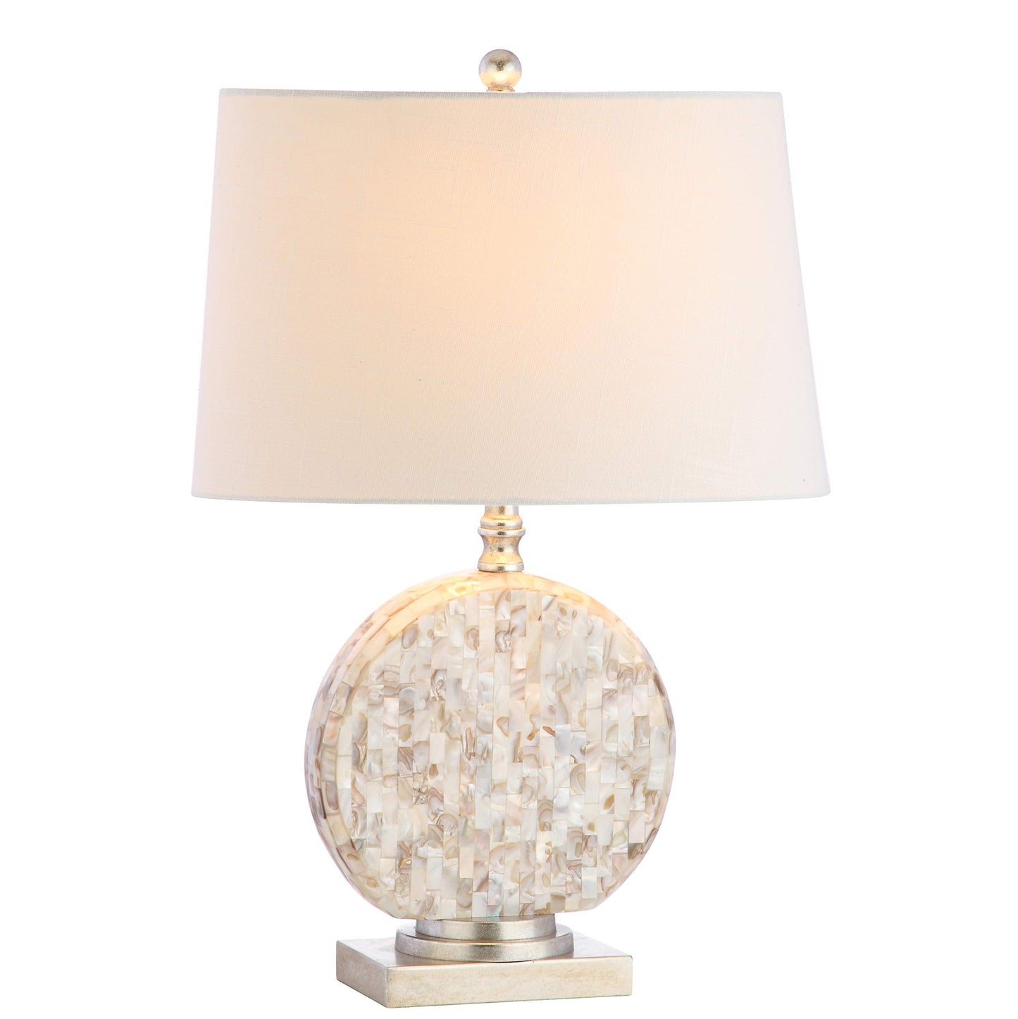 JONATHAN Y 24" Dennis Cream Mother-of-Pearl Seashell Table Lamp, Coastal Traditional Bedside Lamp for Living Room Bedroom, White Linen Drum Shade, LED Bulb Included JYL1050A