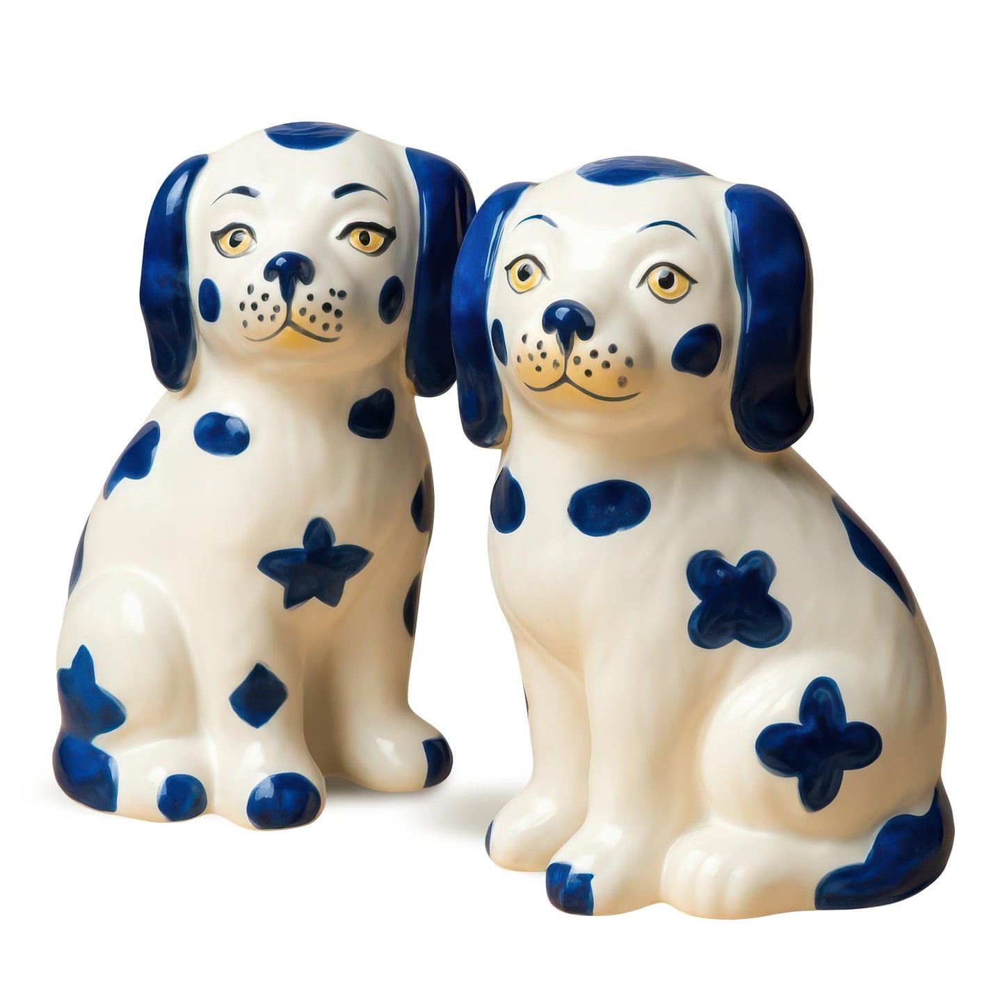 Staffordshire Dogs Chinoiserie Decor Blue Decorative Salt Pepper Shakers Set - Hand-Painted Ceramic