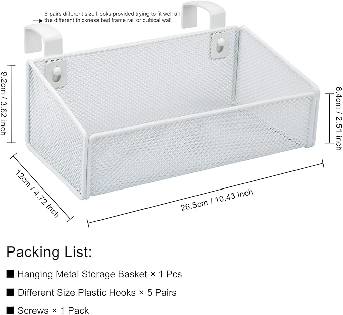 Bedside Caddy Hanging Storage Basket Beside Shelf Metal Organizer