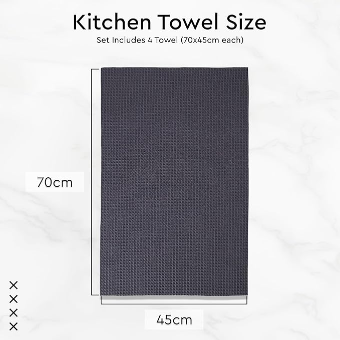 Encasa XO Kitchen Dish Towels Set | Grey | Waffle Weave and Flat Hand Tea Towel