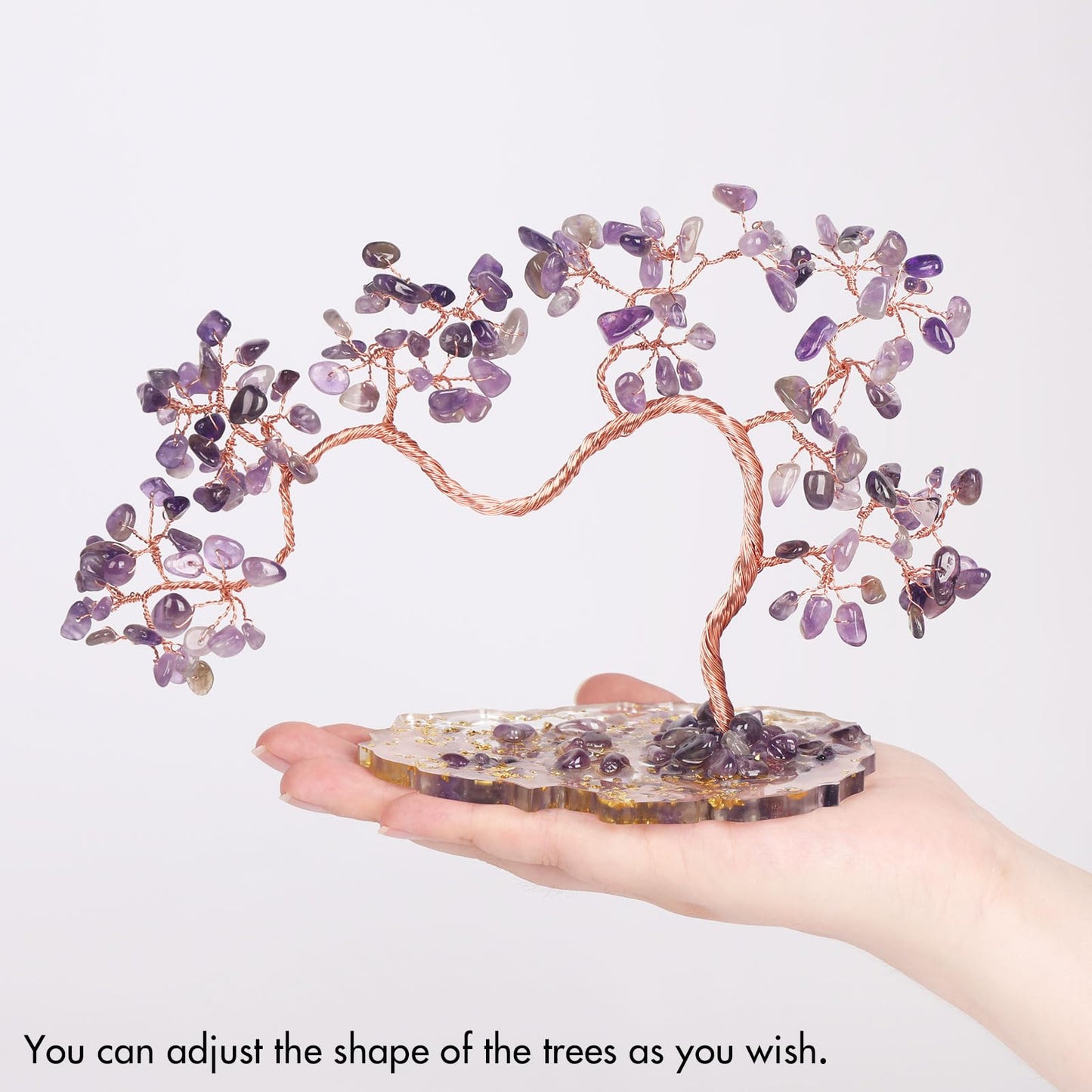 Pretty Jolly 7 Chakra Healing Stones Purple Crystals Tree of Life Positive Energy Gemstone Money Tree Spiritual Meditation Reiki Gifts with Acrylic Glue Base for Home,Office,Desk Feng Shui Décor