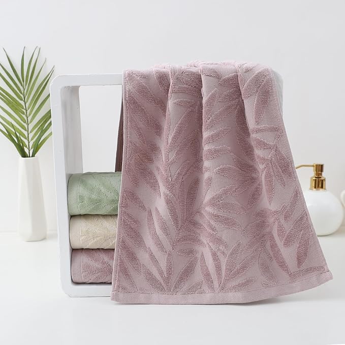 Pidada Hand Towels Set of 2 Leaf Pattern 100% Cotton Absorbent Soft Decorative