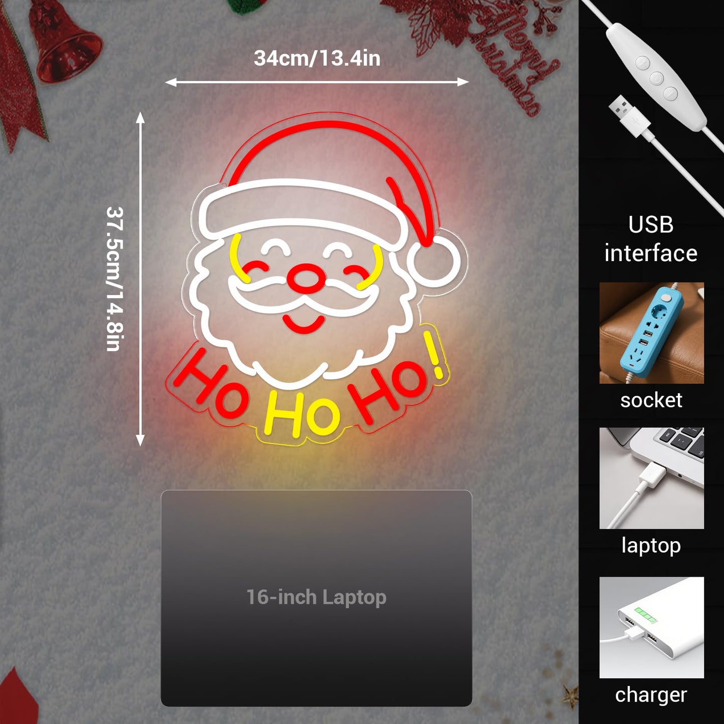 LMHSE Neon Christmas Sign, 14.8" x 13.4" Acrylic LED Neon Sign for Window Lights Bedroom Living Room Home Holiday Decorations