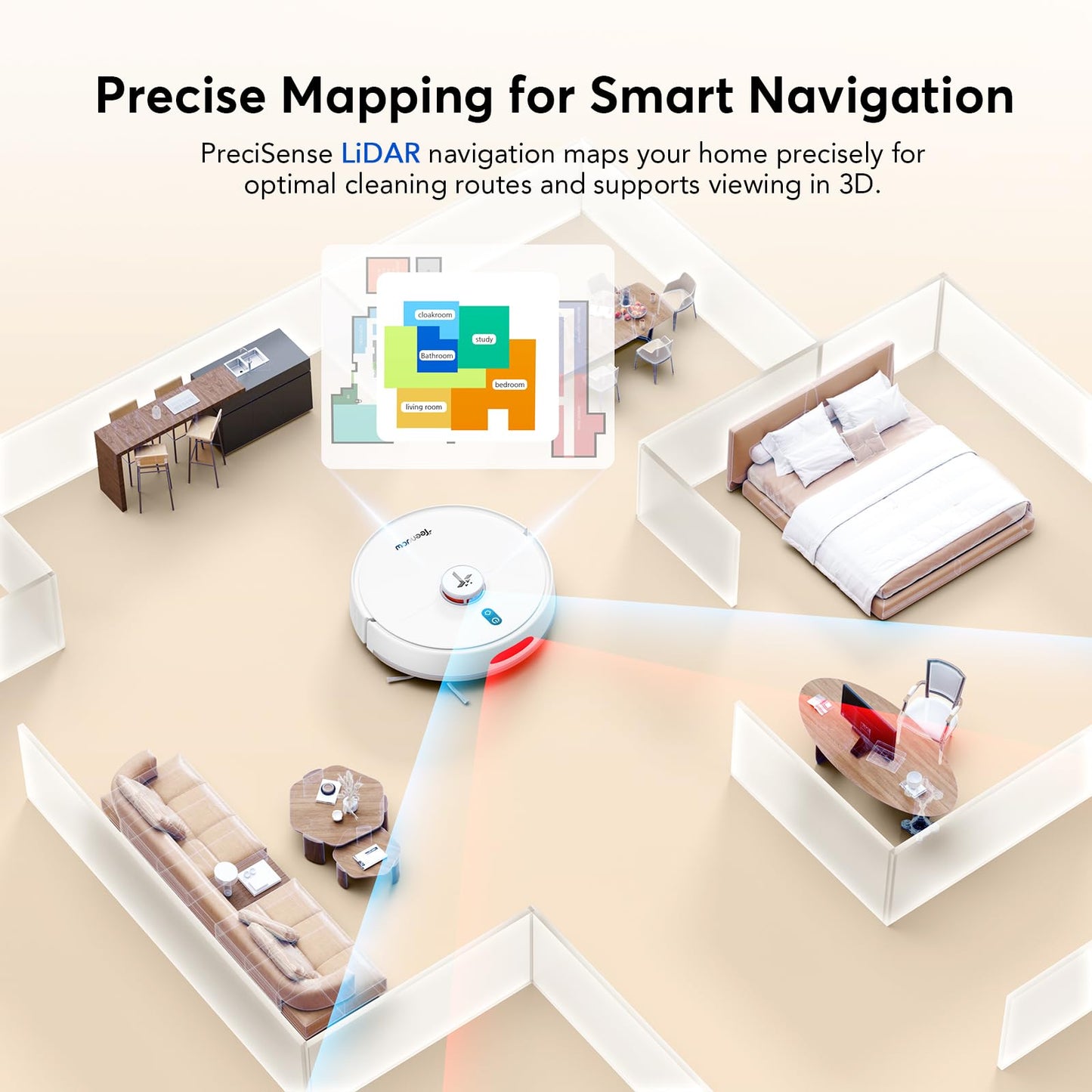 Teendow D20S Max+ Robot Vacuum and Mop, Specifically Handling Pet Hair Design, 6000Pa Max Suction, with Self-Empty Dock, 10 Weeks Hands-Free Cleaning, PreciSense LiDAR Navigation, App & Voice Control