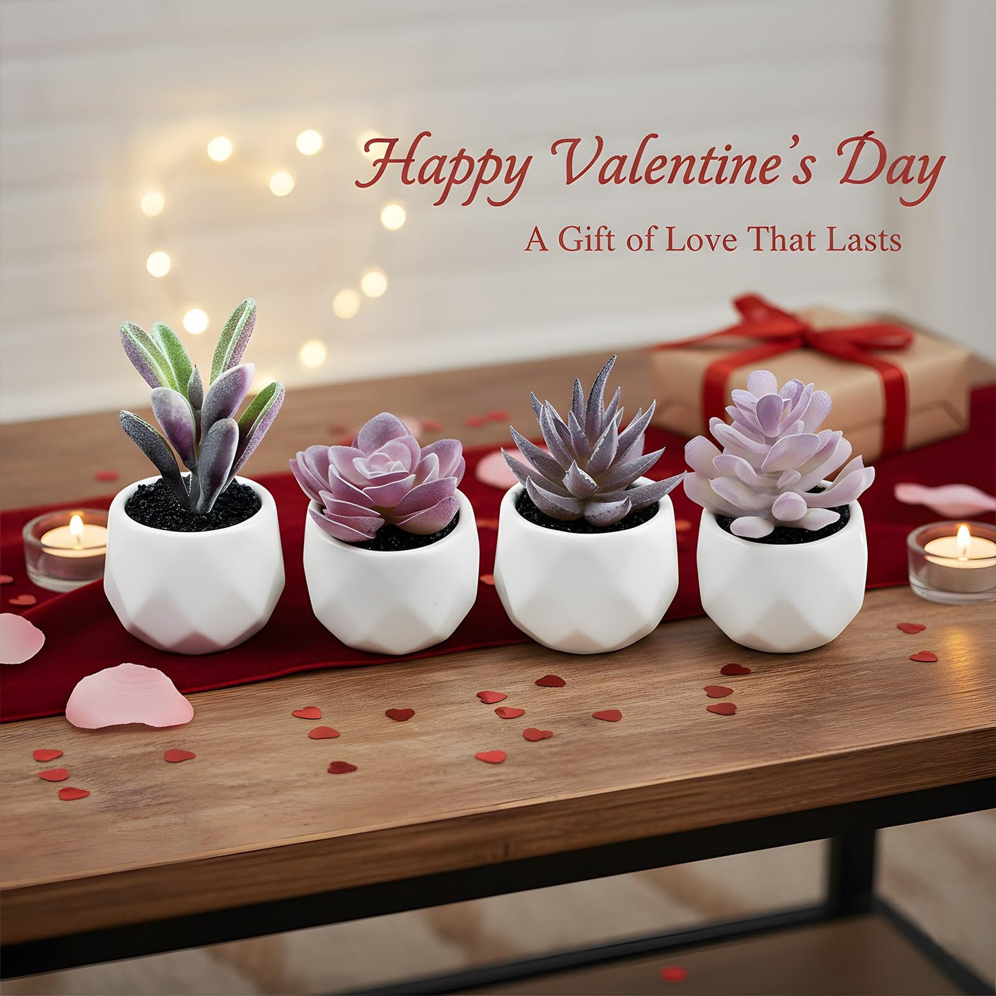 Tiita Purple Artificial Faux Succulents in Pots, Mini Purple Fake Plants for Women Desk, Small Realistic Faux Succulents for Home Office Accessories Window Sill Bathroom Bedroom 4 Set