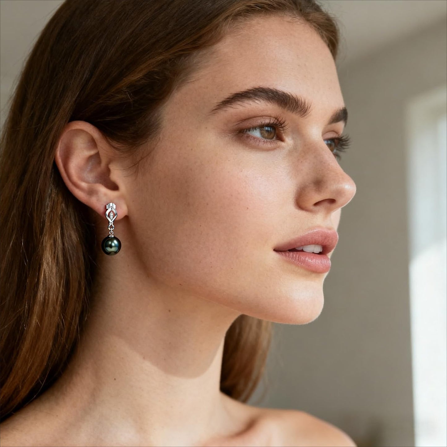 Genunie Tahitian Black Pearl Stud Drop Dangle Earrings - Christmas Gifts for Wife Women Anniversary Wedding, Mom Birthday Gift, AAAA 9-10mm Ocean-Grown Pearls Sterling Silver Unique Moissanite Jewelry