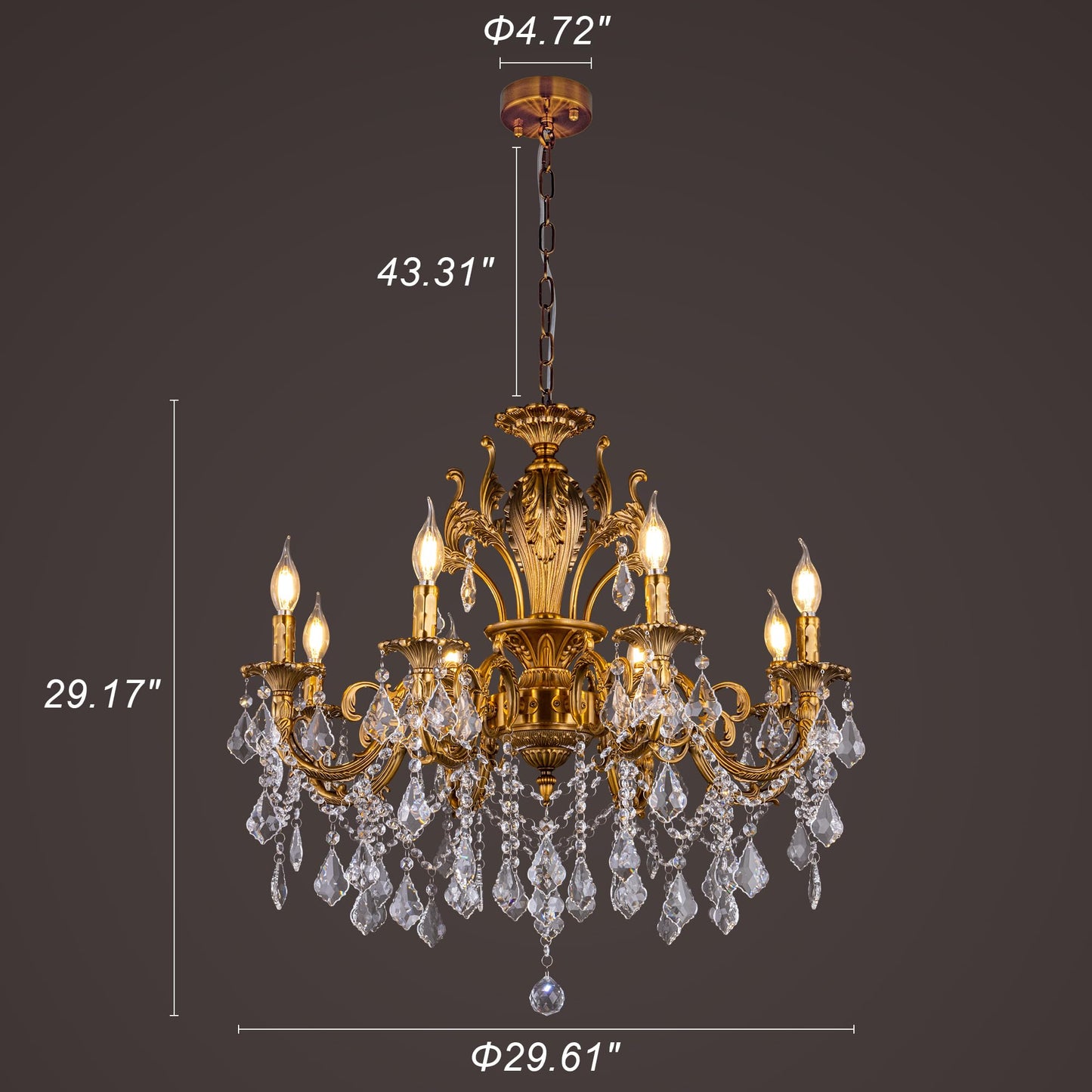 TOCHIC Crystal Chandelier 8 Light Classic Traditional Maria Theresa Chandeliers Large Luxury High Ceiling Pendant Light Fixture for Dining Living Room Bedroom Foyer Staircase Entryway Hallway, Brass