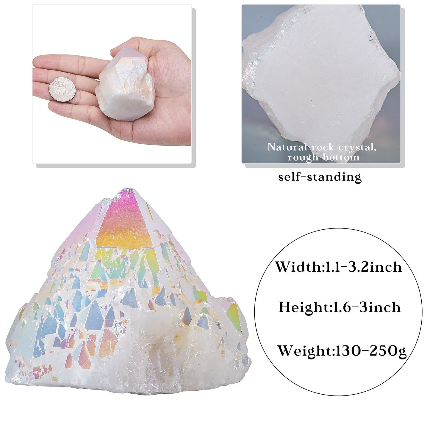 dssmboom Irregularly Single Pointed Purple AB Titanium Coated Rock Quartz Cluster Mineral Specimen, Reiki Healing Rock Crystal Geode for Stone Collection and Home Decor, White
