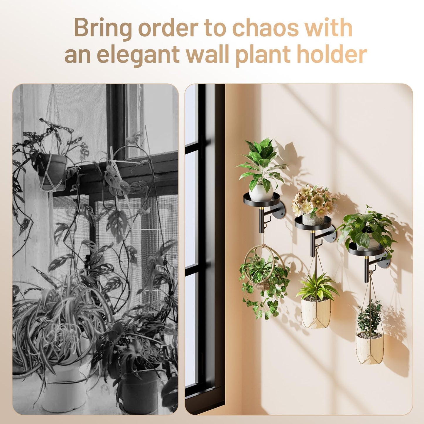 YUOROS 3 Pack Wall Plant Holder Wall Planters for Indoor Plants Hanging Window Plant Shelves Hanger Decor (Black)