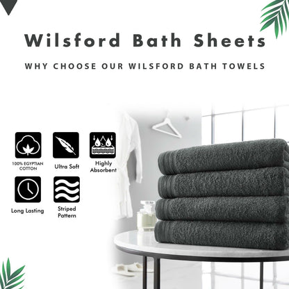 Lions Bath Towels - Set of 4 Bathroom Bath Sheets, 100% Luxury Cotton, 500 GSM 75X135CM, Highly Absorbent and Quick Dry Extra Large Towel, Accessory Set, Charcoal