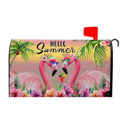 Hello Summer Mailbox Covers Flowers Floral Beach Flamingos Mailbox Cover Palm Tree Post Letter Box for Garden Standard Size 21x18 in for Yard Home Decor