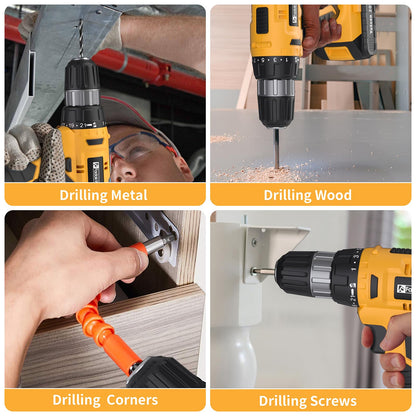 FADAKWALT 20V Cordless Drill Set ，Powerful Drill bit Sets,Torque 30N,21+1 Torque Setting,3/8” inch Keyless Chuck, 40pcs,Electric Drill with 2.0AH Li-Ion Battery and LED Light.