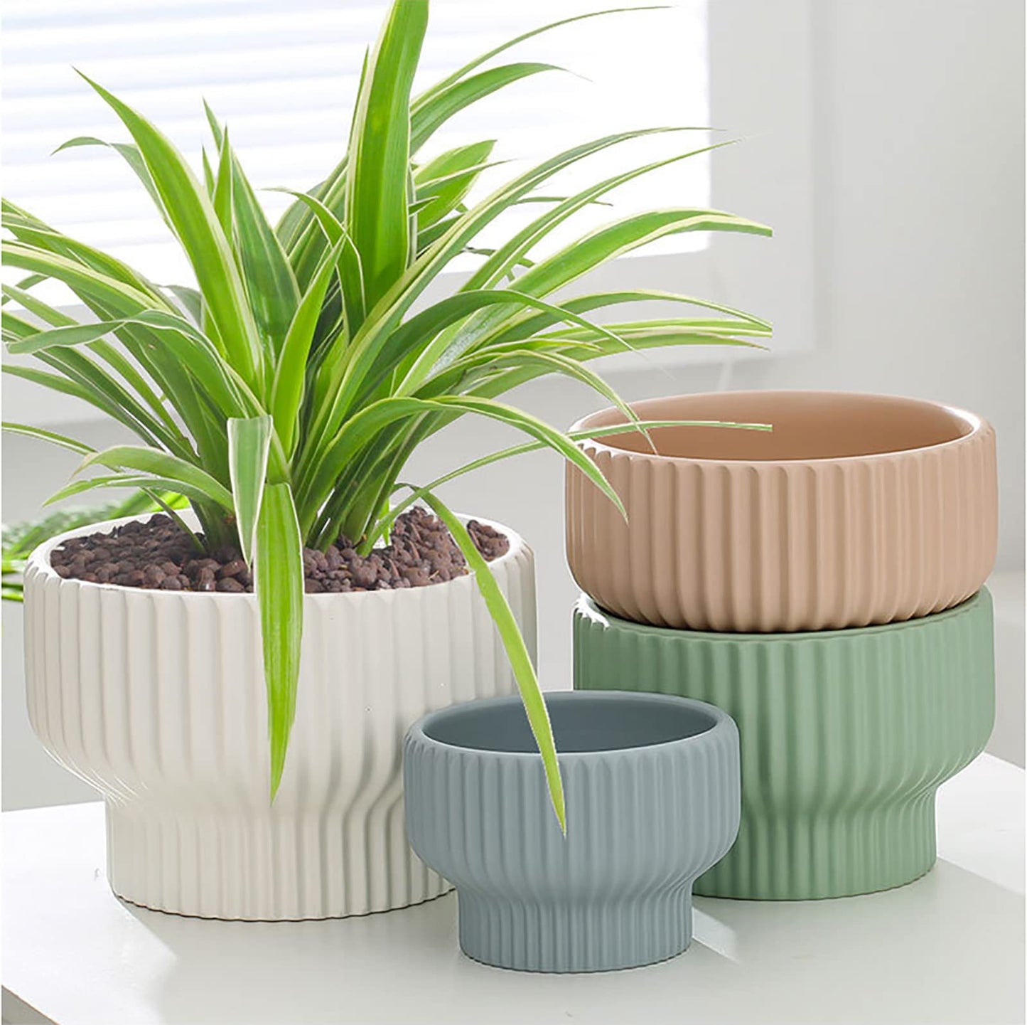 Puoyik 2 Piece Set of Flower Pots 8/6 inches, Ceramic Flower Pots with Drainage Holes, Indoor and Outdoor Plant Flower Planter (7.8/5.9 Blue)