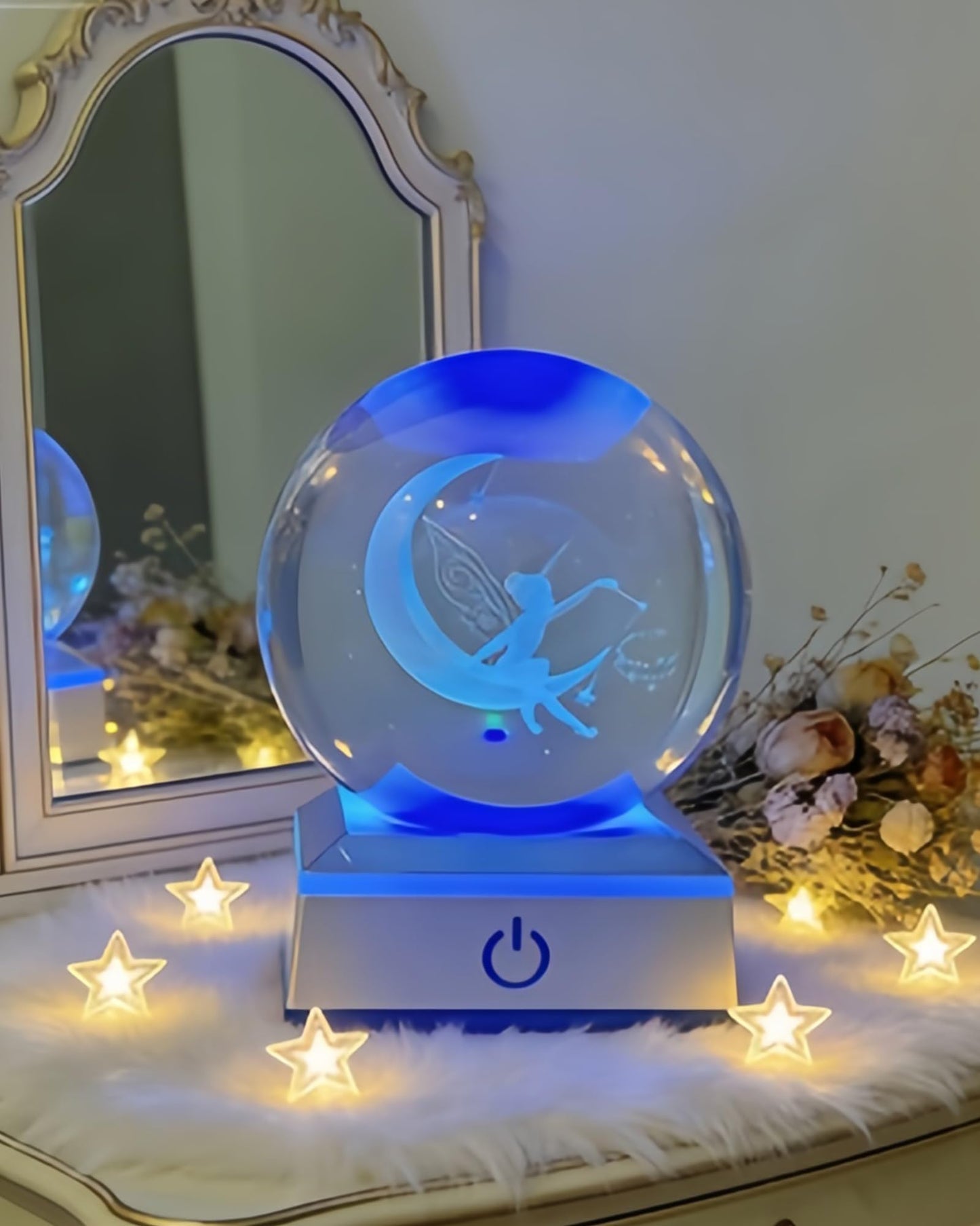 Crystal 3D Fairy 3.15in Glass Sphere Figurine Gifts for Women With LED Base