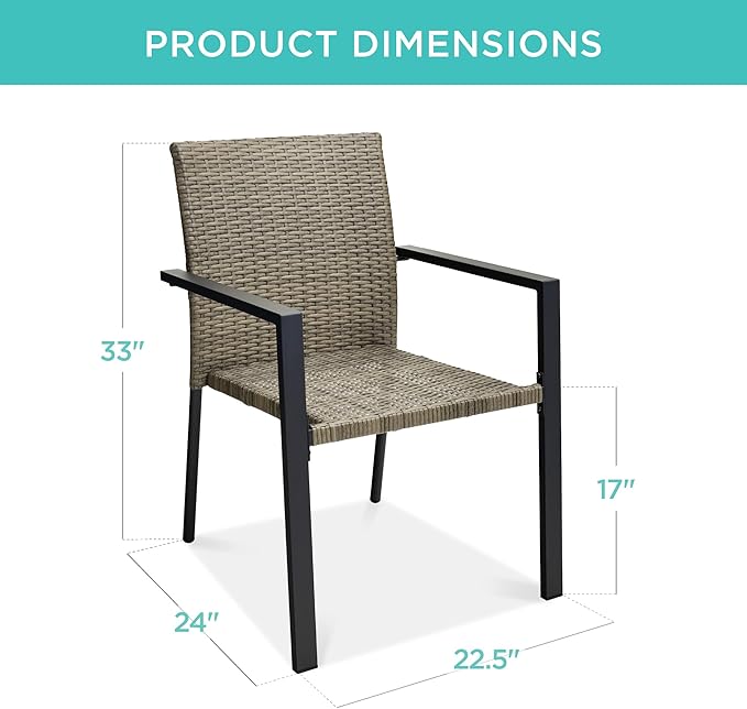 Best Choice Products Set of 2 Stackable Outdoor Wicker Dining Chairs All-Weather Firepit Armchair w/Armrests, Steel Frame for Patio, Deck, Garden, Yard - Taupe