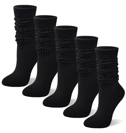Ludaro 5 Pairs Slouchy Socks for Women, Soft Cotton Long Scrunch Tube Stockings for Women Girls, Casual Crew Boot Thigh High Thick Knit Slouch Socks for Winter