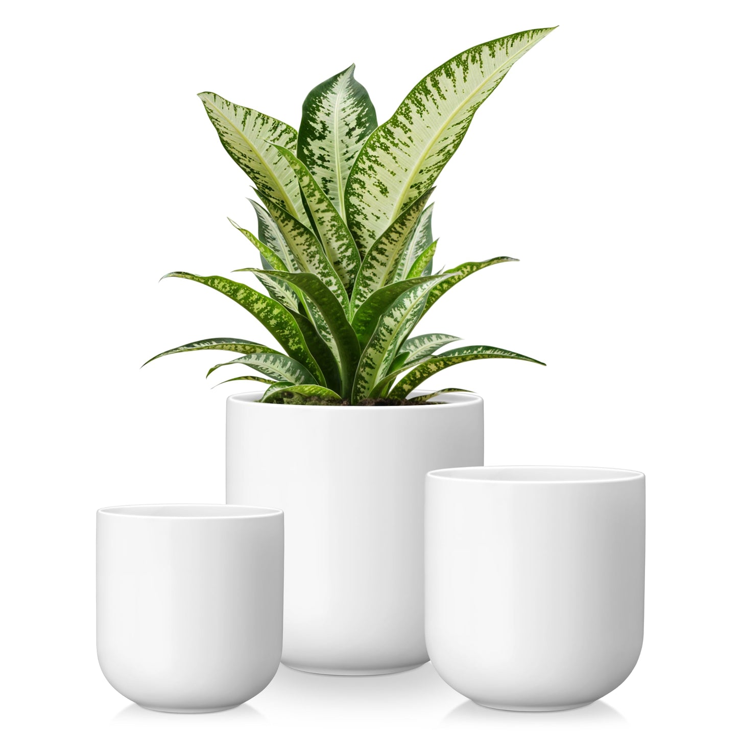 vancasso Ceramic Plant Pots, 4+5+6 inches, Set of 3, Planters with Drainage Hole, Flower Pots Planters Pots for Indoor Plants, Modern Indoor Decorative Garden Pot, Home Decor, White
