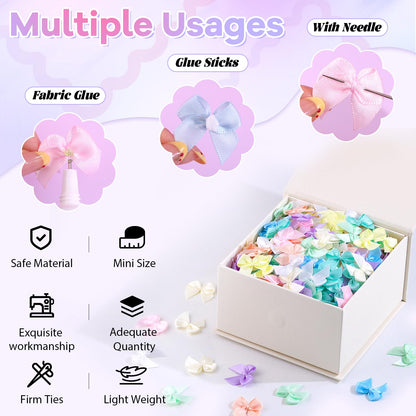 220PCS Tinkrstuff Macaroon Mini Bows for Crafts, 1" Fabric Small Bows for Decoration,Satin Ribbon Tiny Bow for Clothes Ornament, Cute Christmas Tree Bows &Thanksgiving Gifts Party Cake Balloon Decor