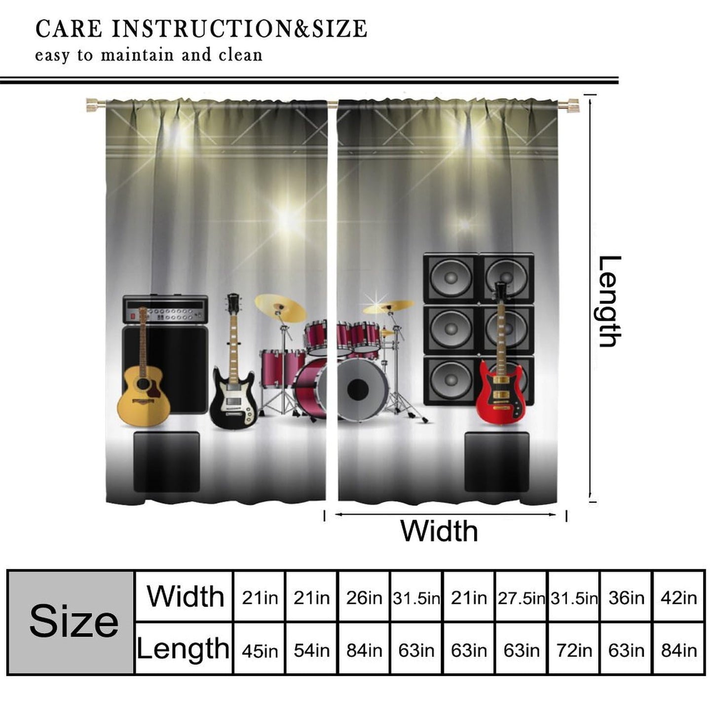 FAOTELY Rock Music Curtains Teens Boys Electronic Musical Instrument Curtain Guitar Drum Speaker Blackout Window Drapes for Bedroom Living Room Kitchen Cafe Decor （W21xL45 Inch） x2 Decor