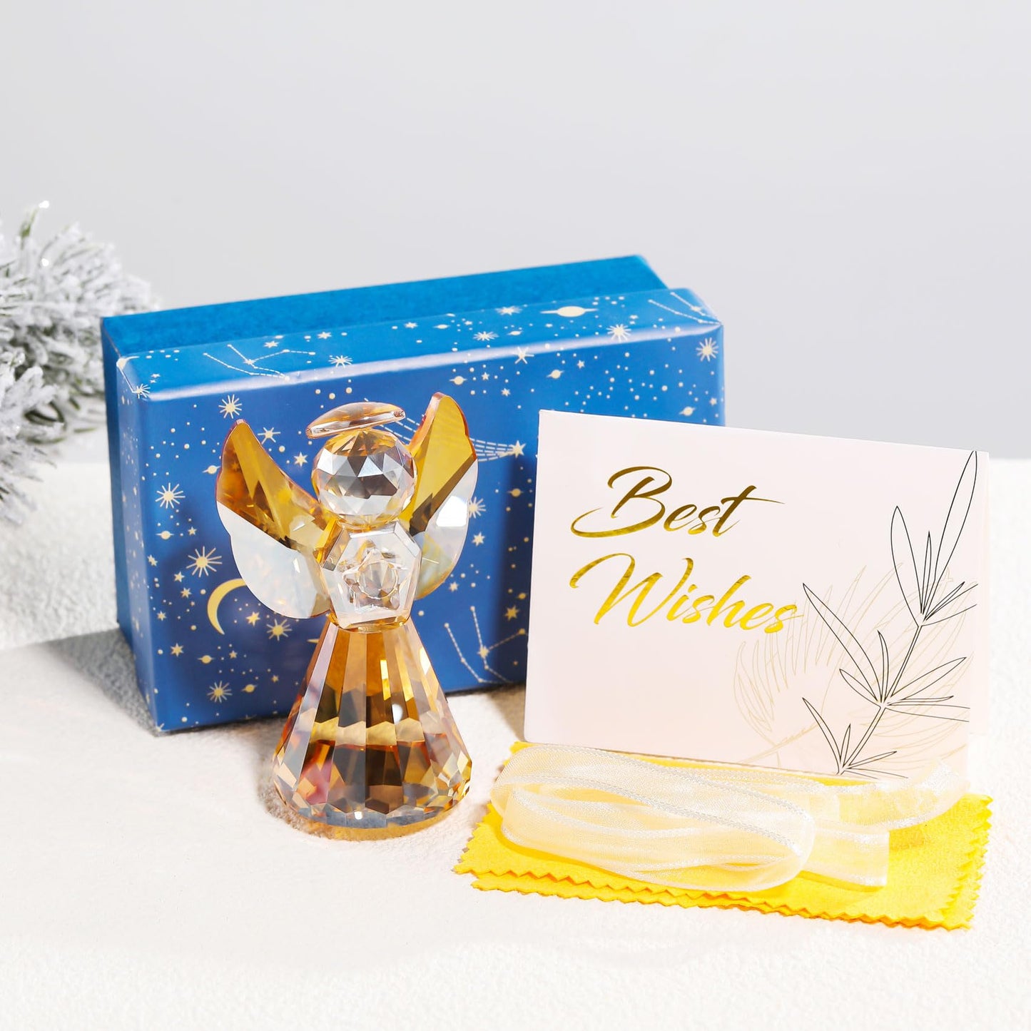 YWHL Champagne Crystal Glass Guardian Angel Figurine, Handmade Angel Statue Gifts for Women, Art Collectible Figurines Decor